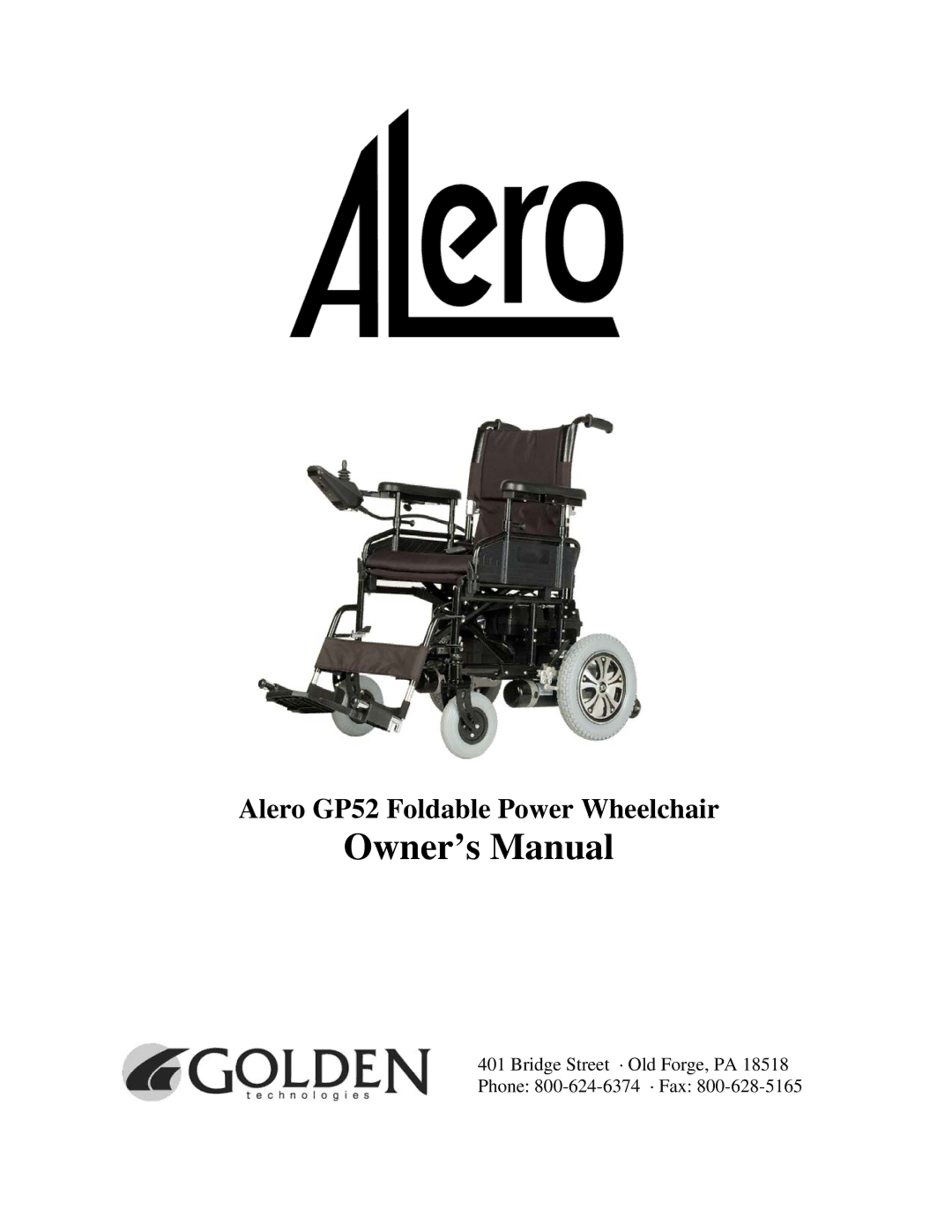 Golden Technologies owner manual Alero GP52 Foldable Power Wheelchair 