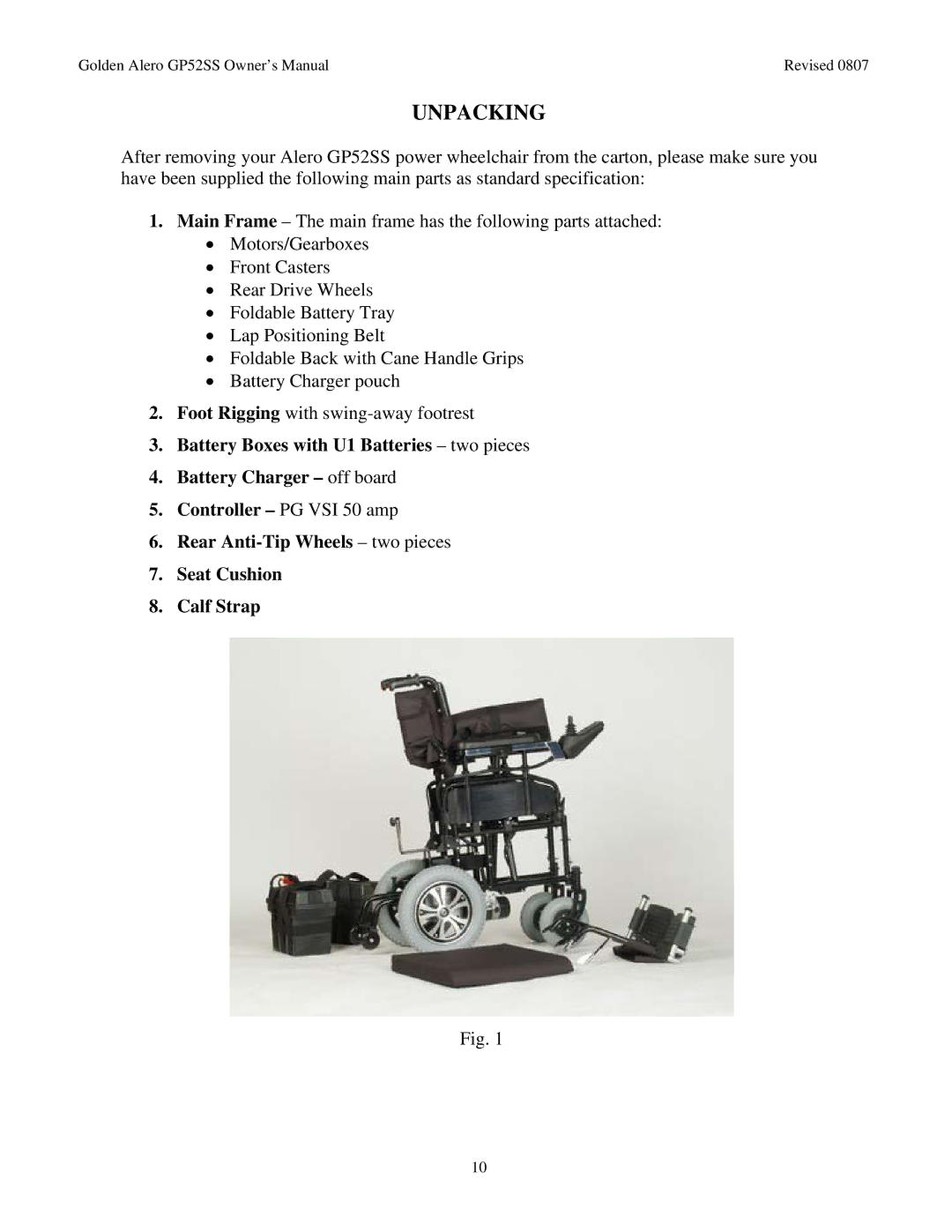 Golden Technologies GP52 owner manual Unpacking 