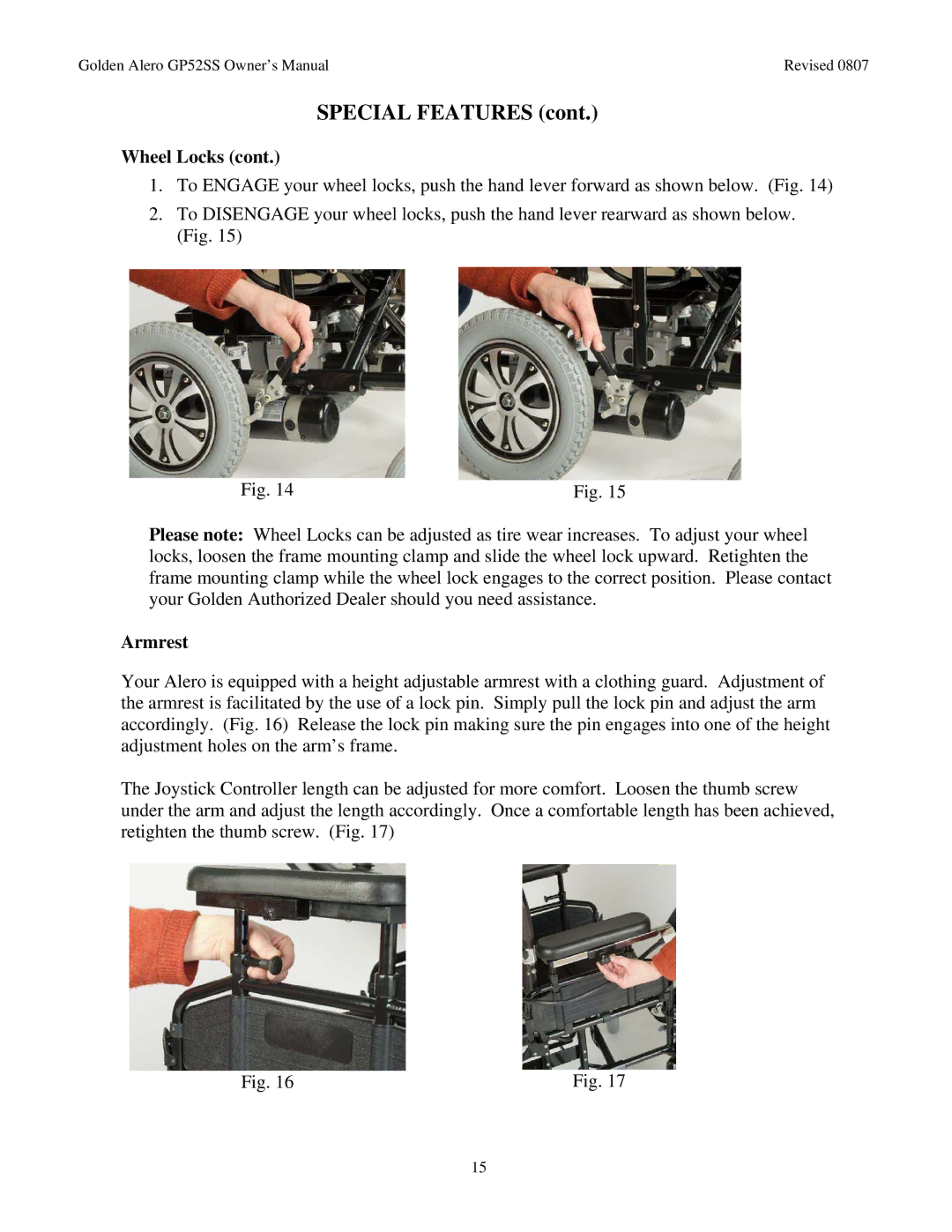 Golden Technologies GP52 owner manual Special Features, Armrest 