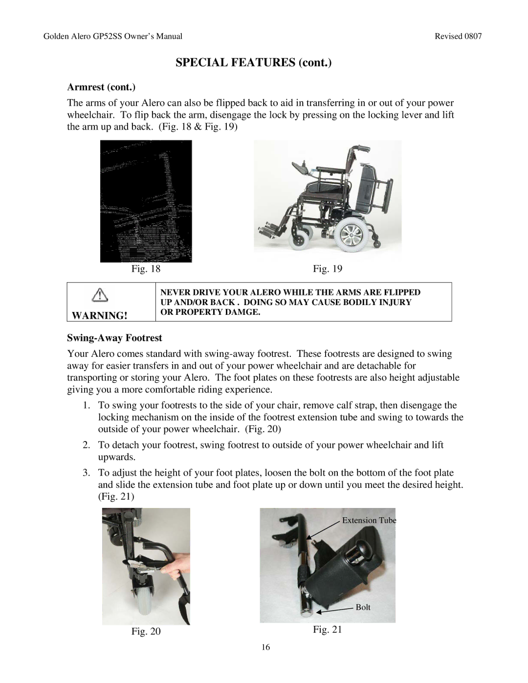 Golden Technologies GP52 owner manual Swing-Away Footrest 