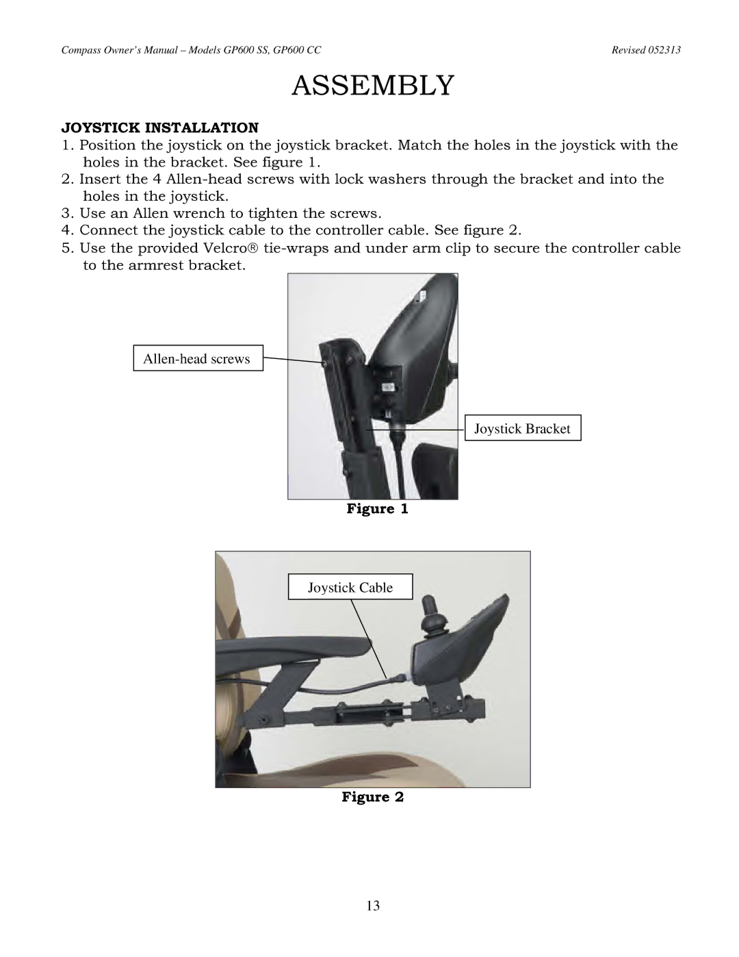 Golden Technologies GP600 CC, GP600 SS owner manual Joystick Installation 