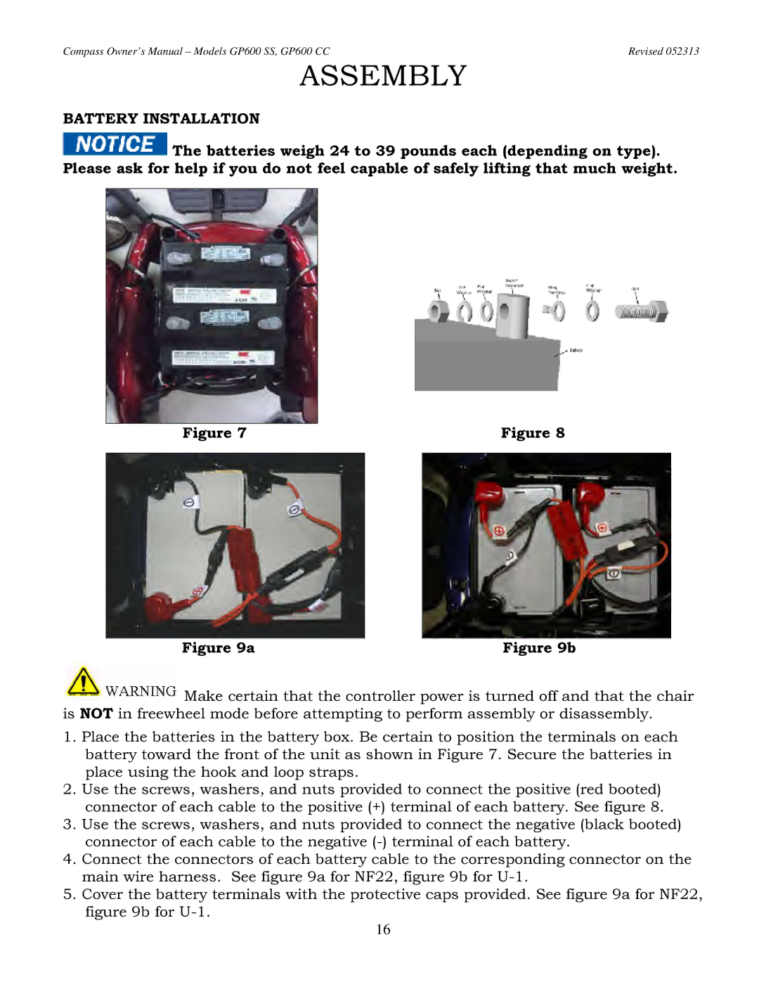 Golden Technologies GP600 SS, GP600 CC owner manual Battery Installation 