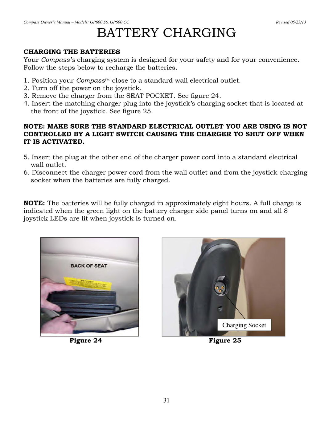 Golden Technologies GP600 CC, GP600 SS owner manual Charging the Batteries 