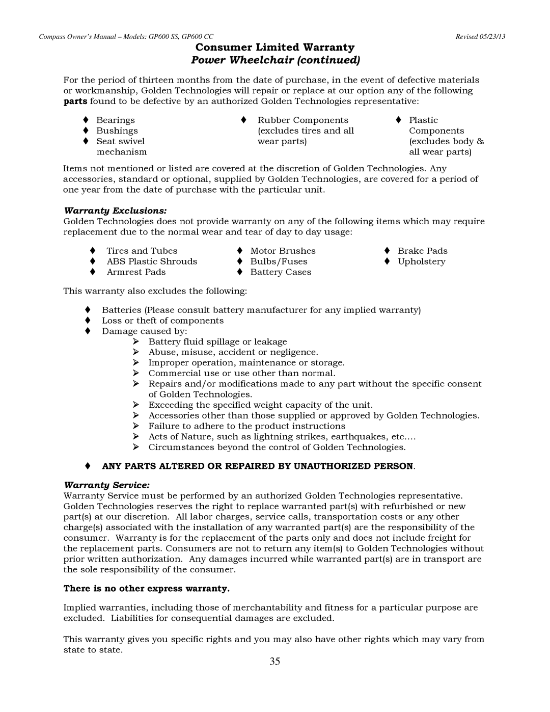 Golden Technologies GP600 CC, GP600 SS owner manual Power Wheelchair 