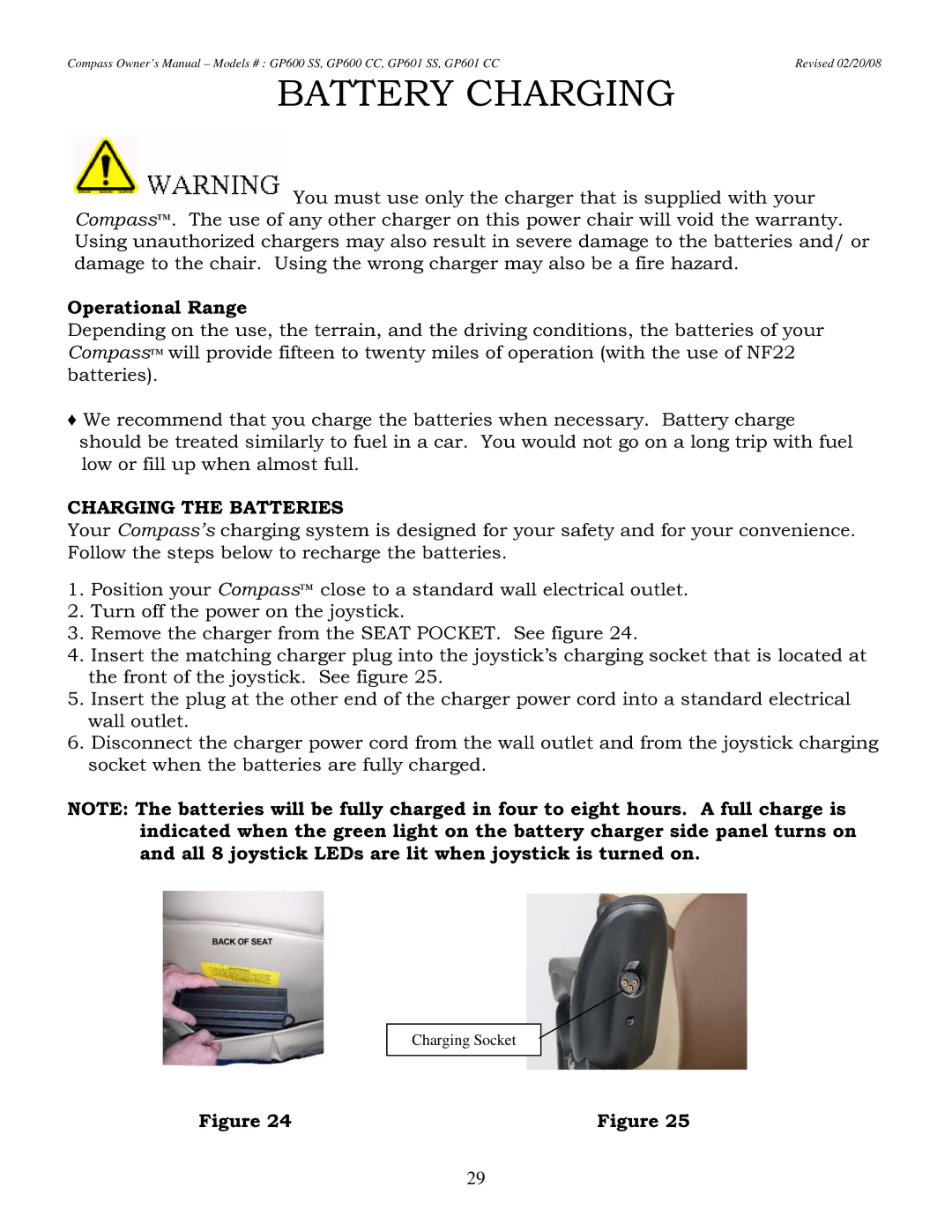 Golden Technologies GP601 CC owner manual Battery Charging, Operational Range, Charging the Batteries 