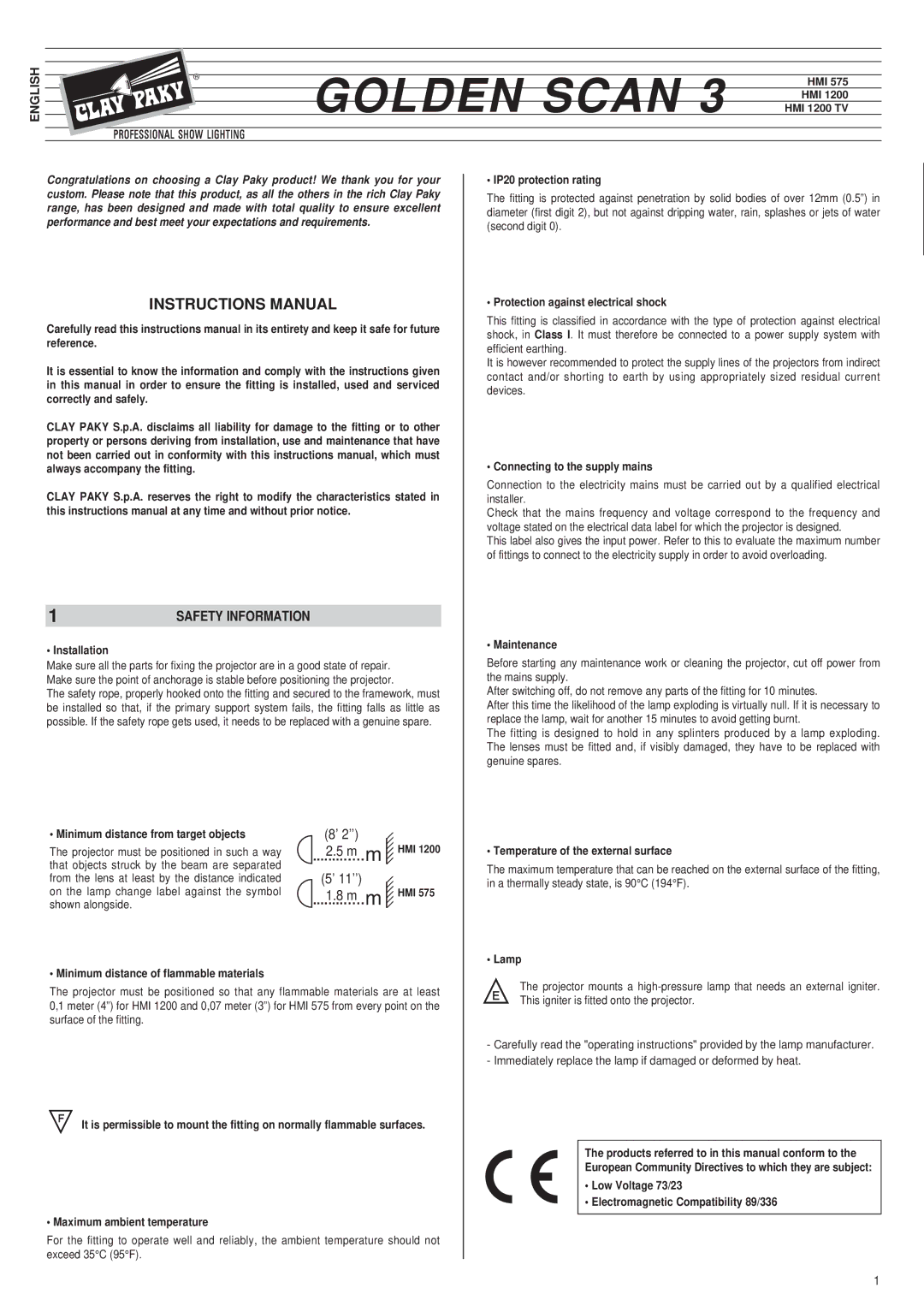 Golden Technologies HMI 575 manual Golden Scan 3 HMI 1200 TV, Instructions Manual, Safety Information 