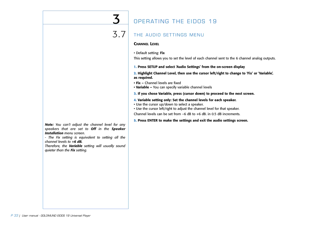 Goldmund 19 user manual Channel Level 