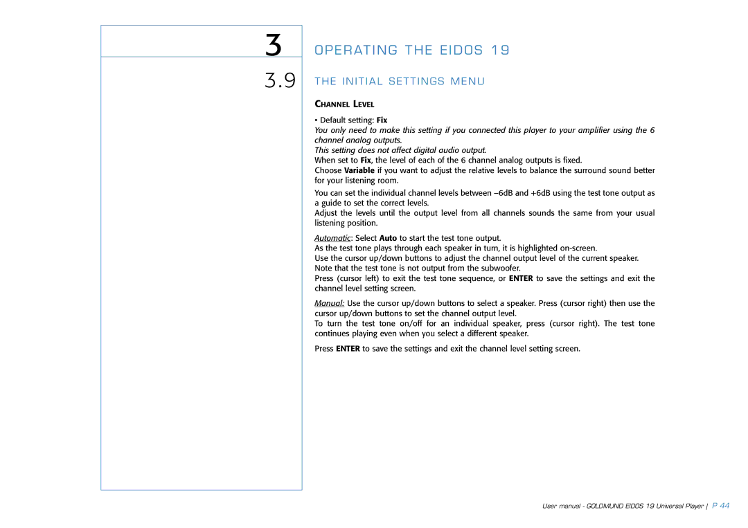 Goldmund 19 user manual Default setting Fix 