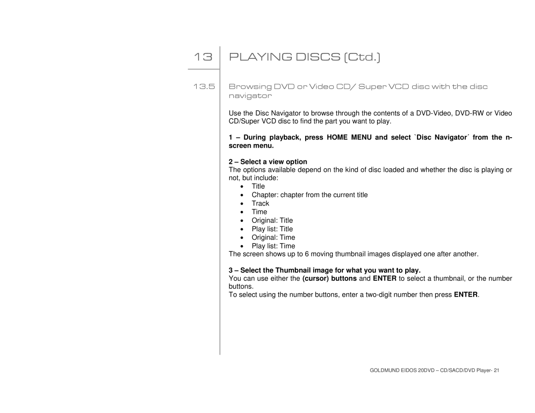 Goldmund 20DVD user manual 13.5 