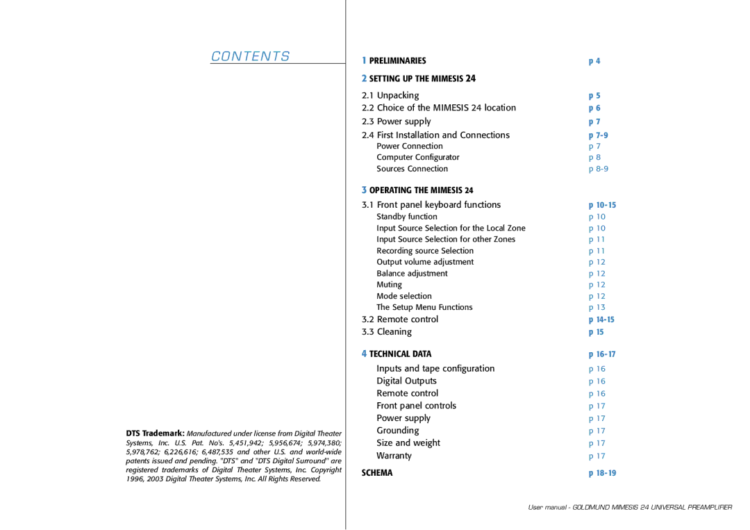 Goldmund 24 user manual N T E N T S 