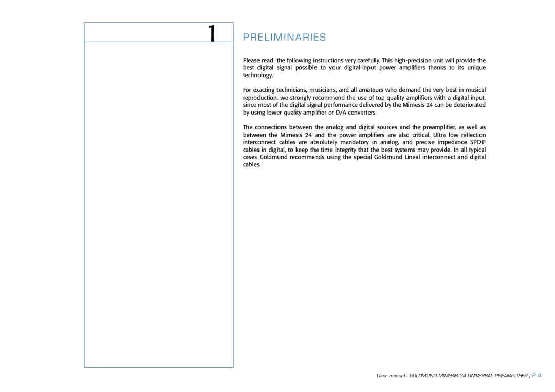 Goldmund 24 user manual PRE L I MI N Arie S 