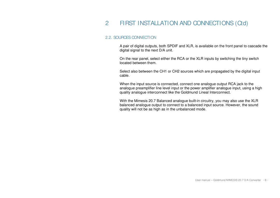 Goldmund MIMESIS 20.7 user manual First Installation and Connections Ctd 