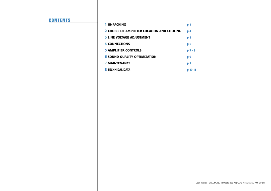 Goldmund MIMESIS 330 user manual N T E N T S 