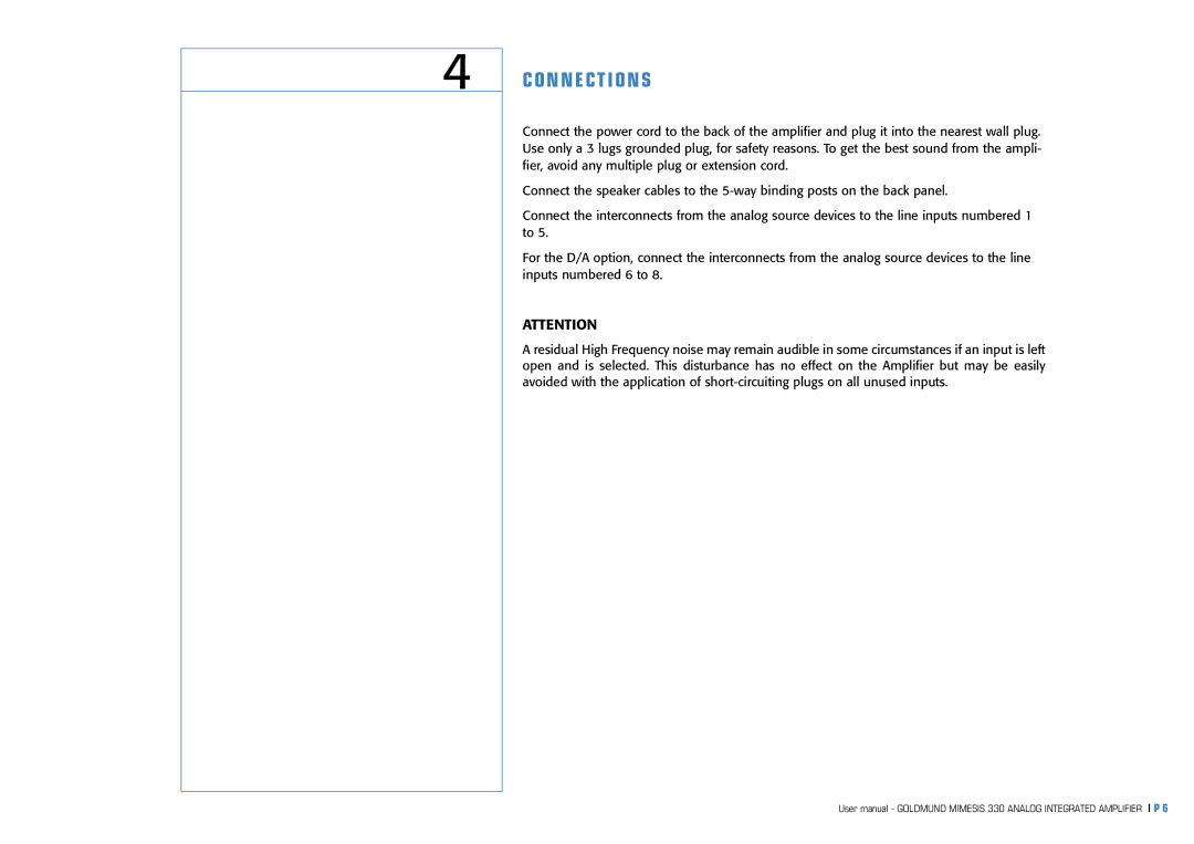 Goldmund MIMESIS 330 user manual Connections 