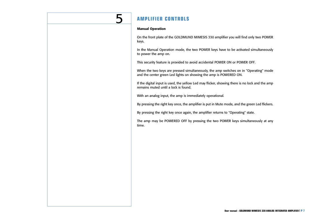 Goldmund MIMESIS 330 user manual Amplifier Controls 