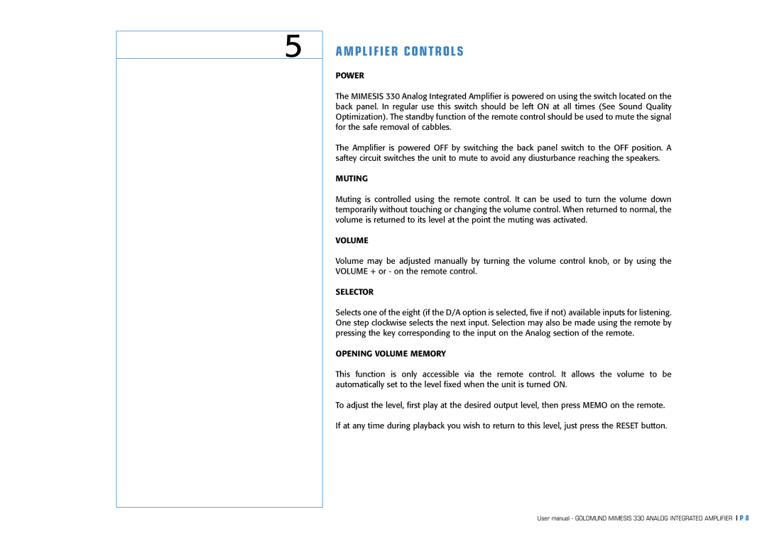 Goldmund MIMESIS 330 user manual Power 