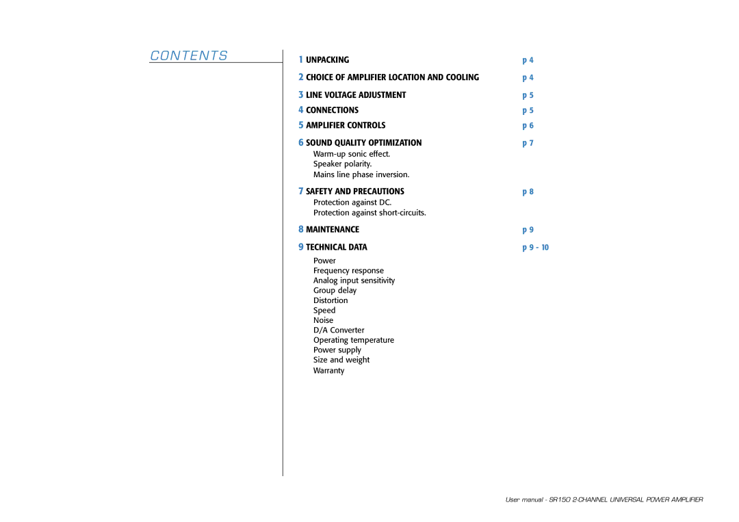 Goldmund SR150 user manual N T E N T S 