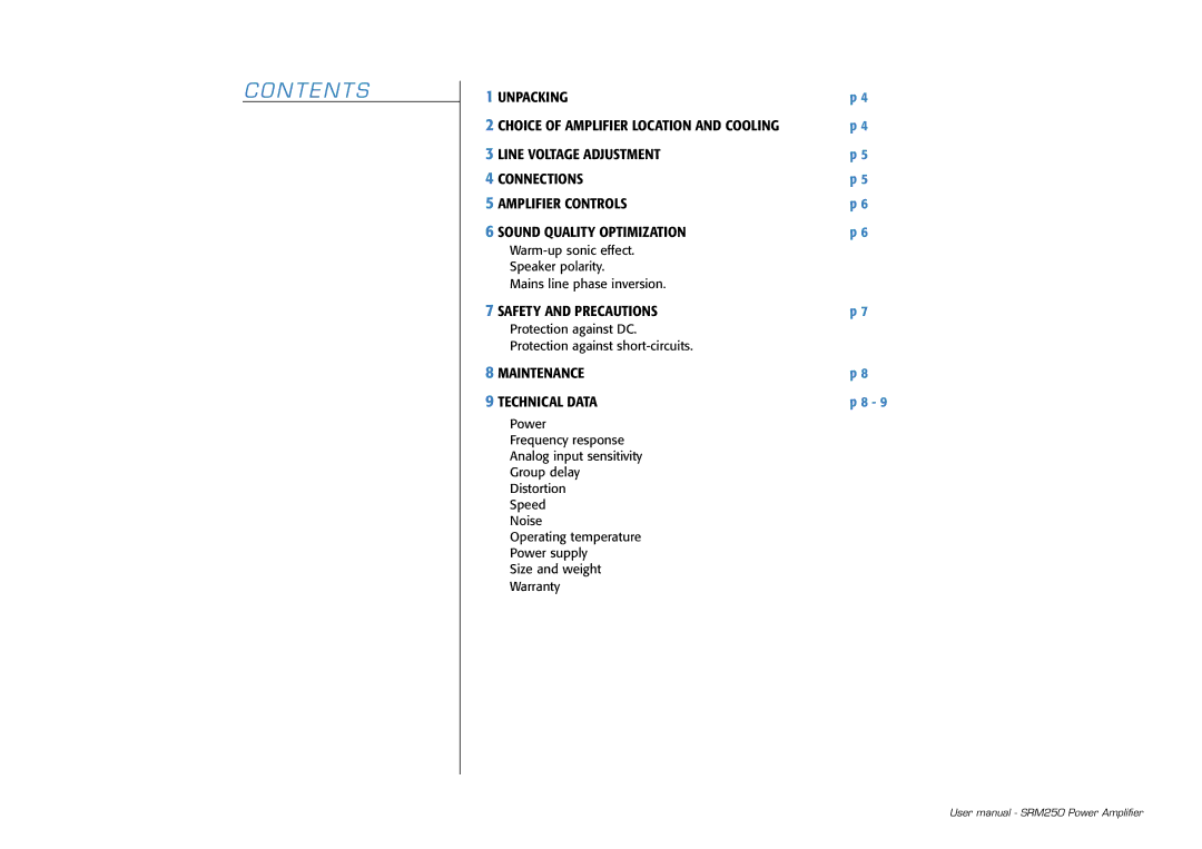 Goldmund SRM250 user manual N T E N T S 