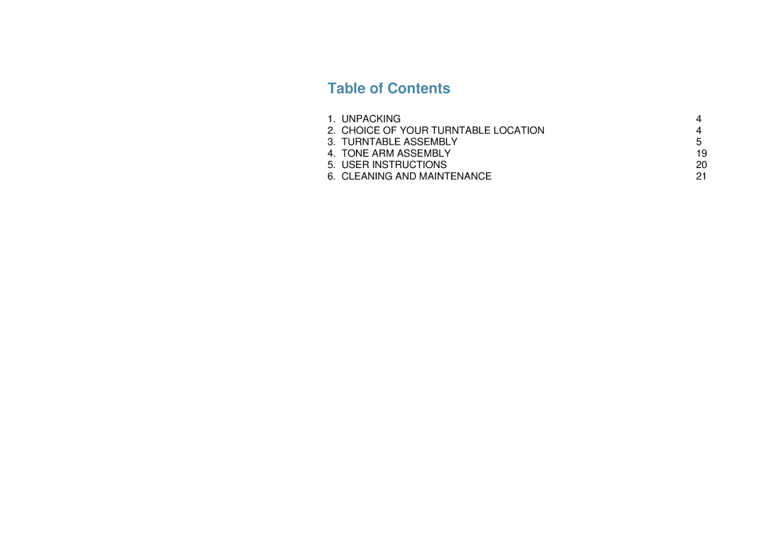 Goldmund Turntable user manual Table of Contents 