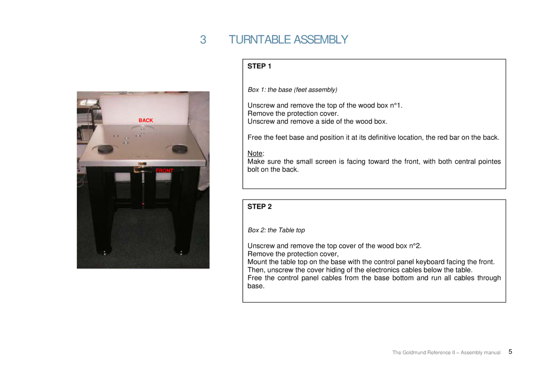 Goldmund user manual Turntable Assembly, Step 