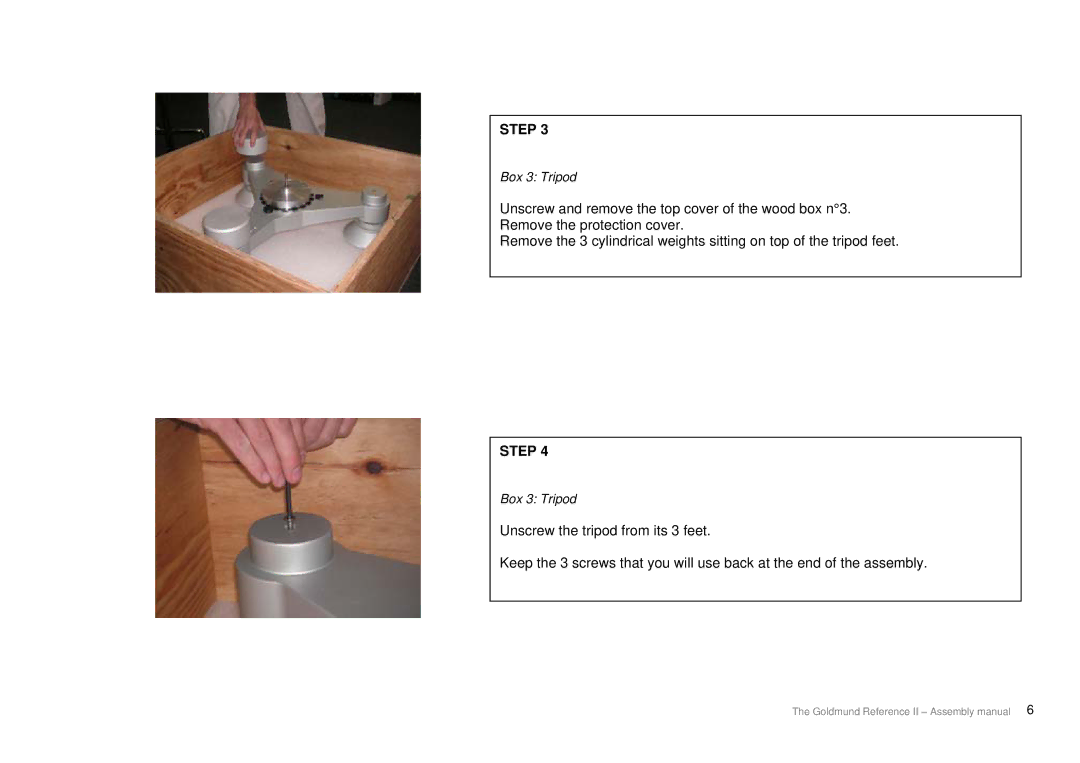 Goldmund Turntable user manual Box 3 Tripod 