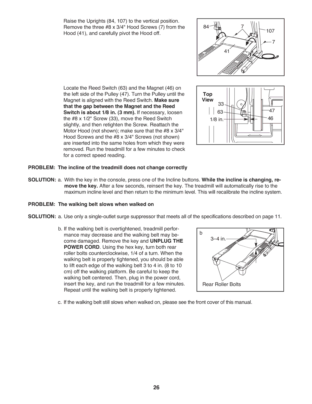 Gold's Gym 650 manual Top, Problem The walking belt slows when walked on 