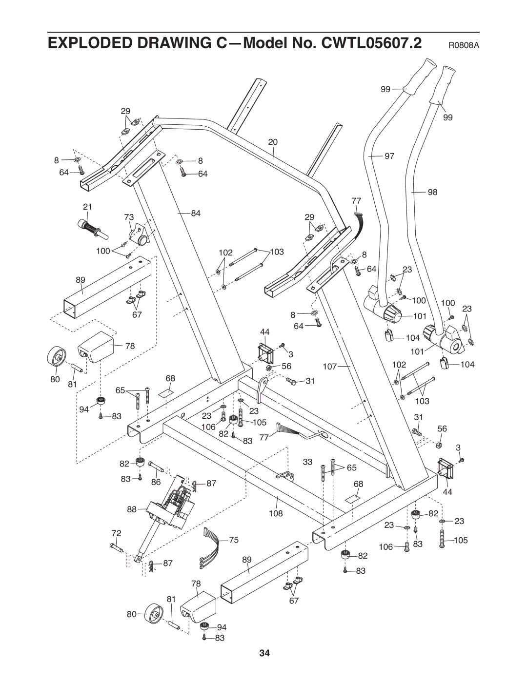 Gold's Gym 650 manual Exploded Drawing C-Model No. CWTL05607.2 R0808A 