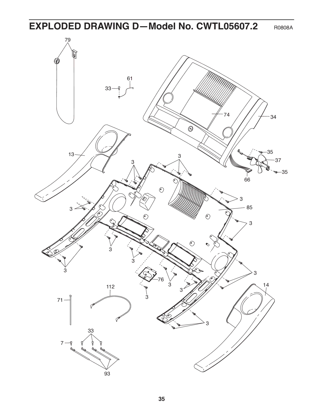 Gold's Gym 650 manual Exploded Drawing D-Model No. CWTL05607.2 R0808A 