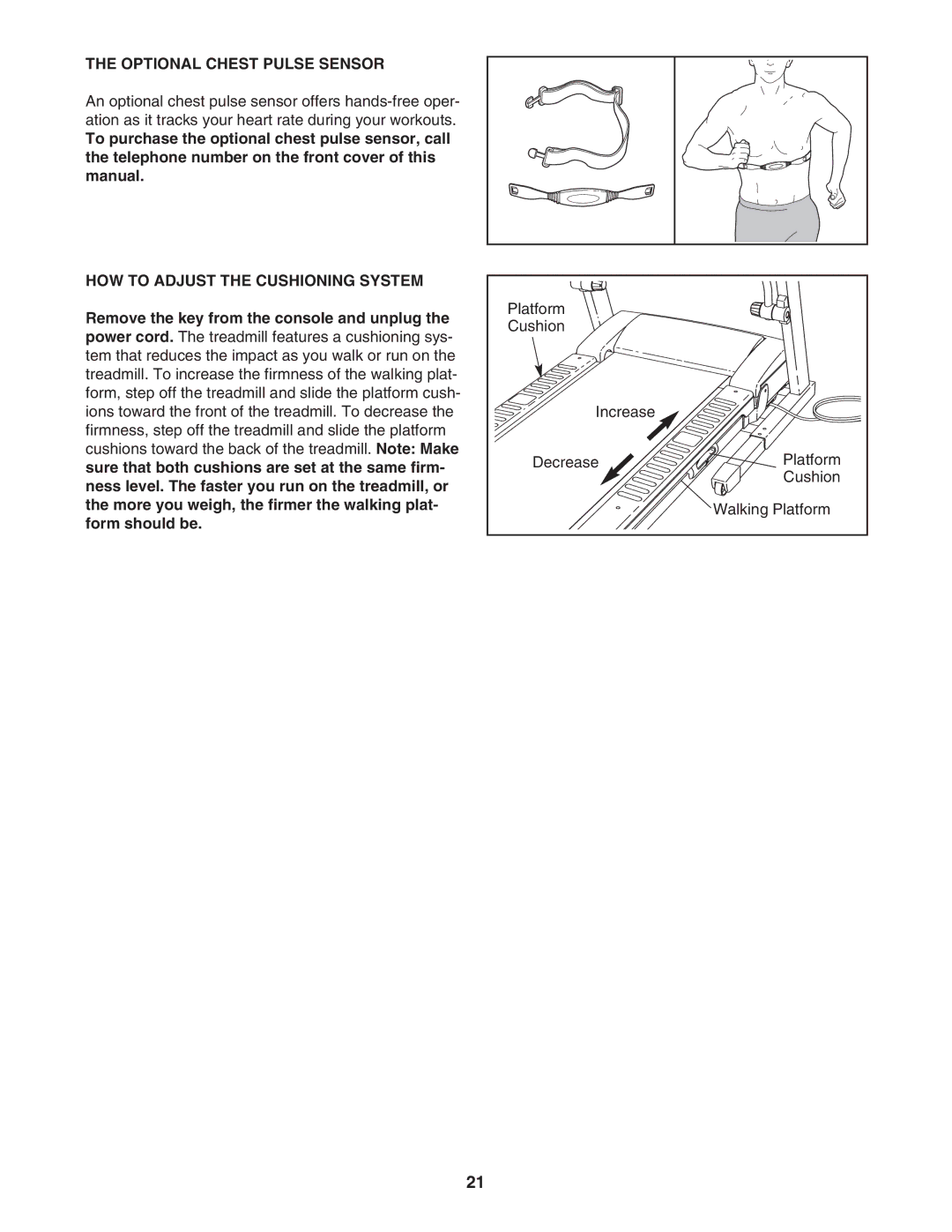 Gold's Gym CWTL05607 manual Optional Chest Pulse Sensor, HOW to Adjust the Cushioning System 