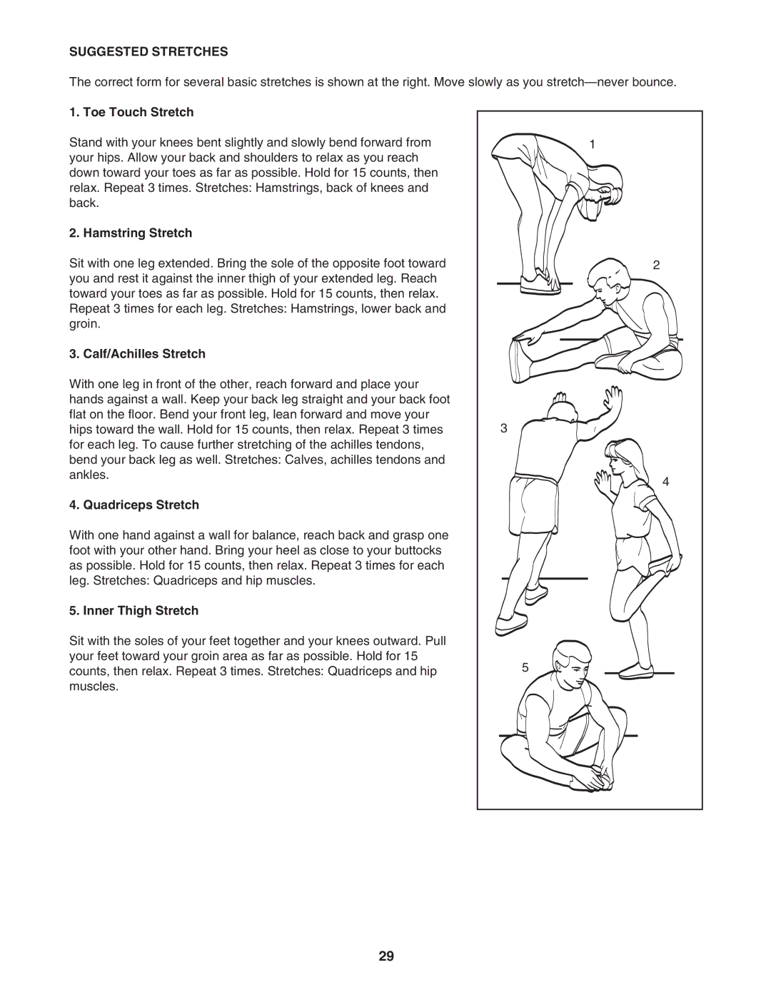 Gold's Gym CWTL05607 manual Suggested Stretches 