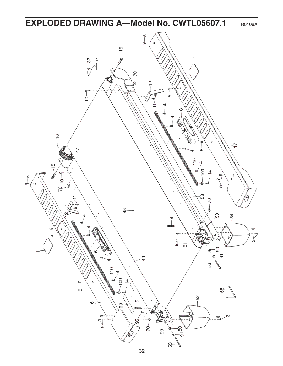 Gold's Gym manual Exploded Drawing A-Model No. CWTL05607.1 R0108A 