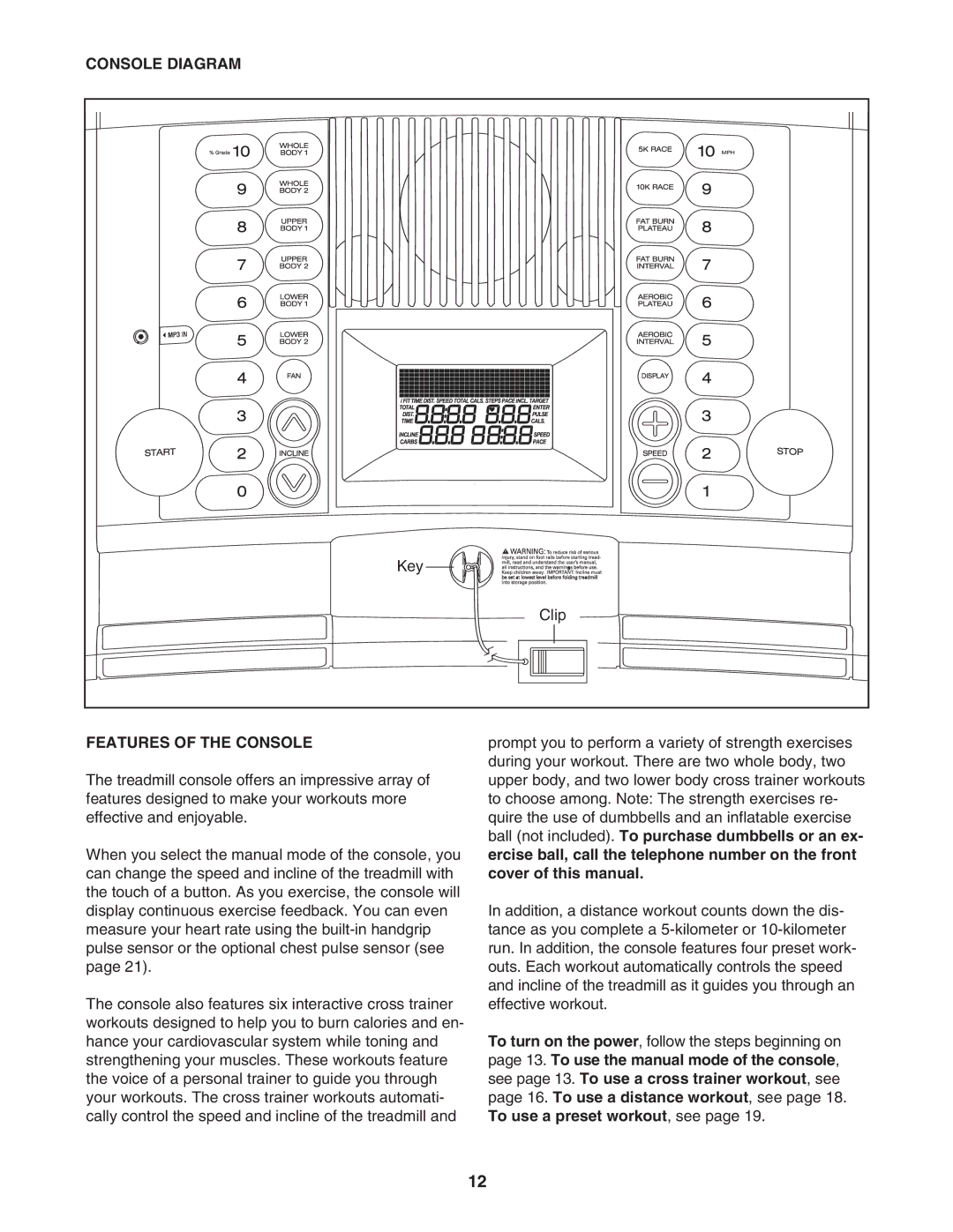 Gold's Gym CWTL05607.0 manual Console Diagram, Features of the Console 