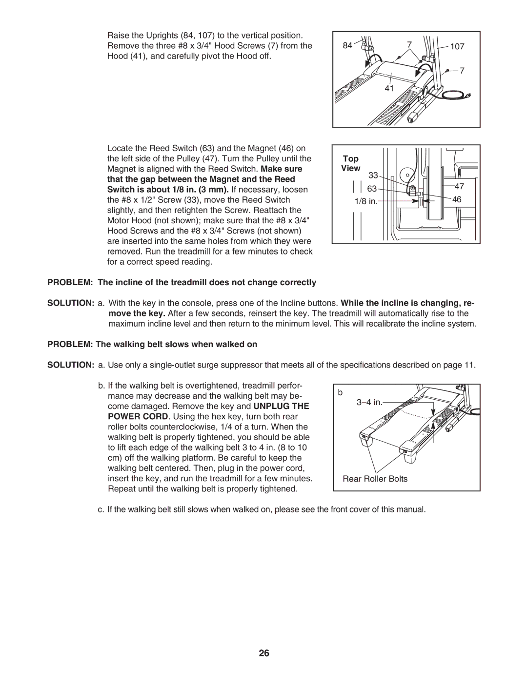 Gold's Gym CWTL05607.0 manual Top, Problem The walking belt slows when walked on 