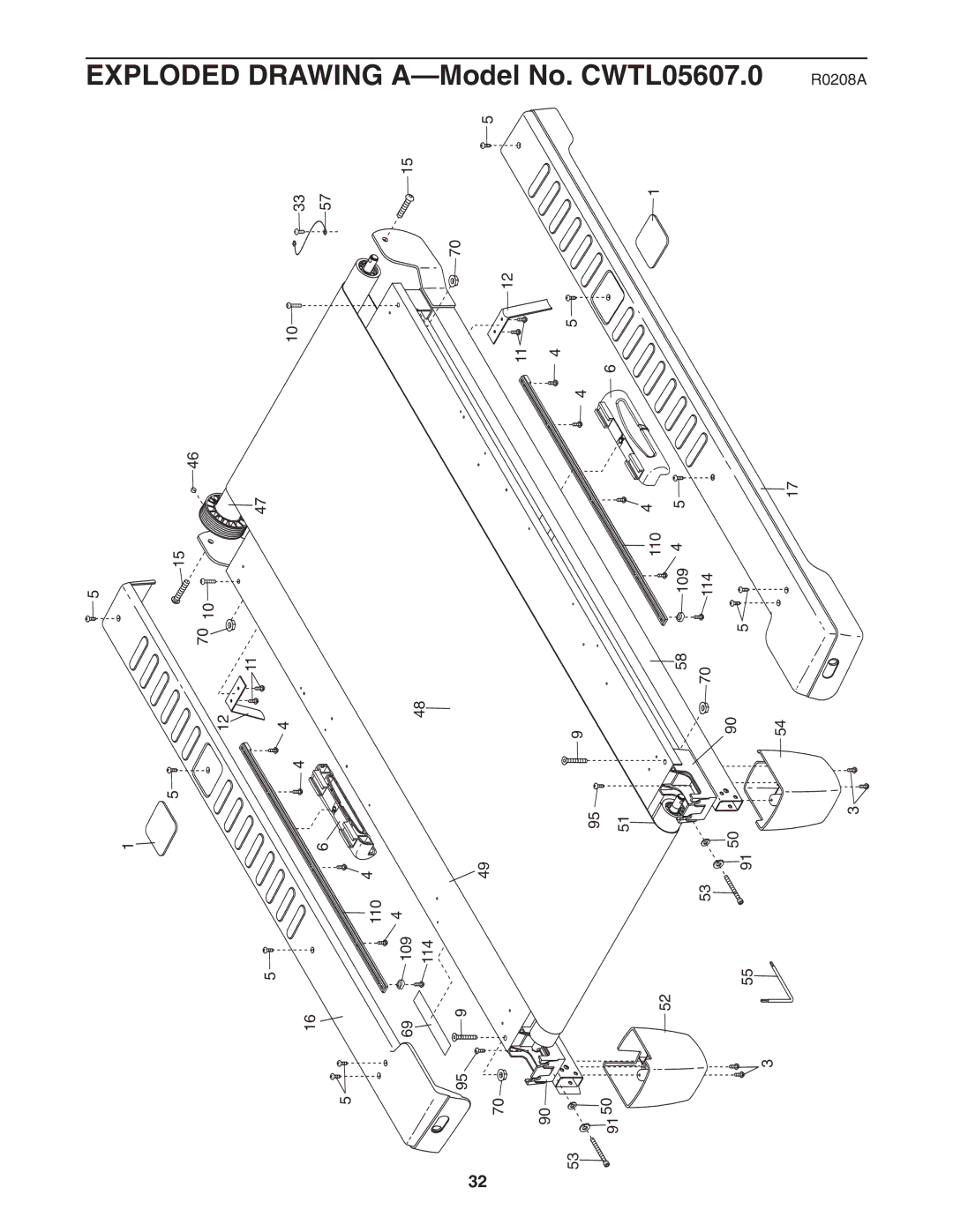 Gold's Gym manual Exploded Drawing A-Model No. CWTL05607.0 R0208A 