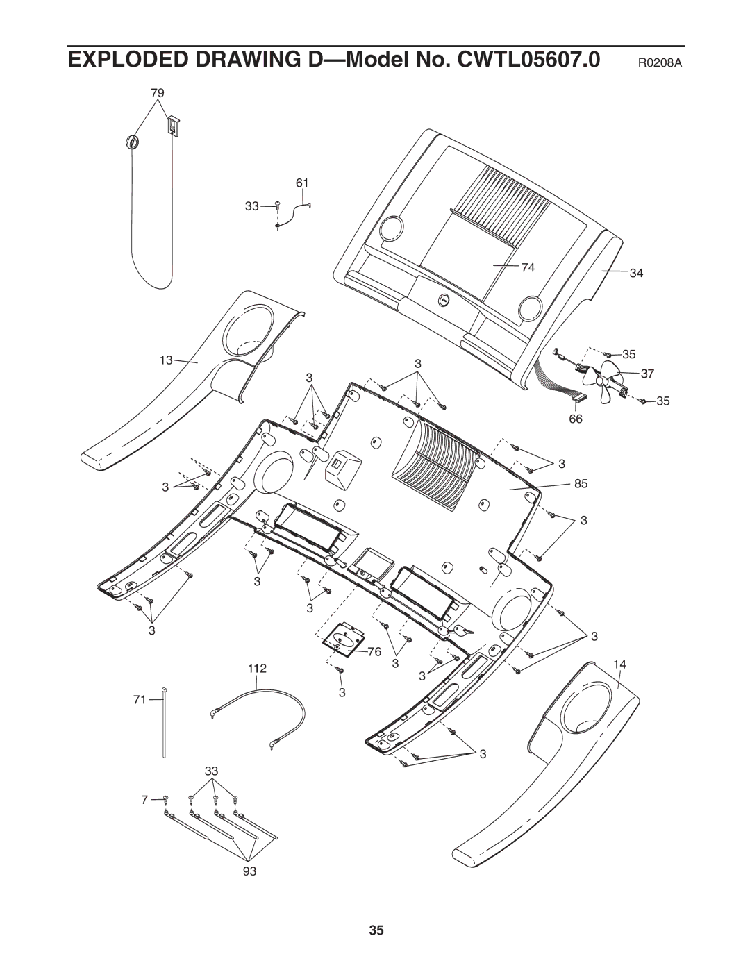 Gold's Gym manual Exploded Drawing D-Model No. CWTL05607.0 R0208A 