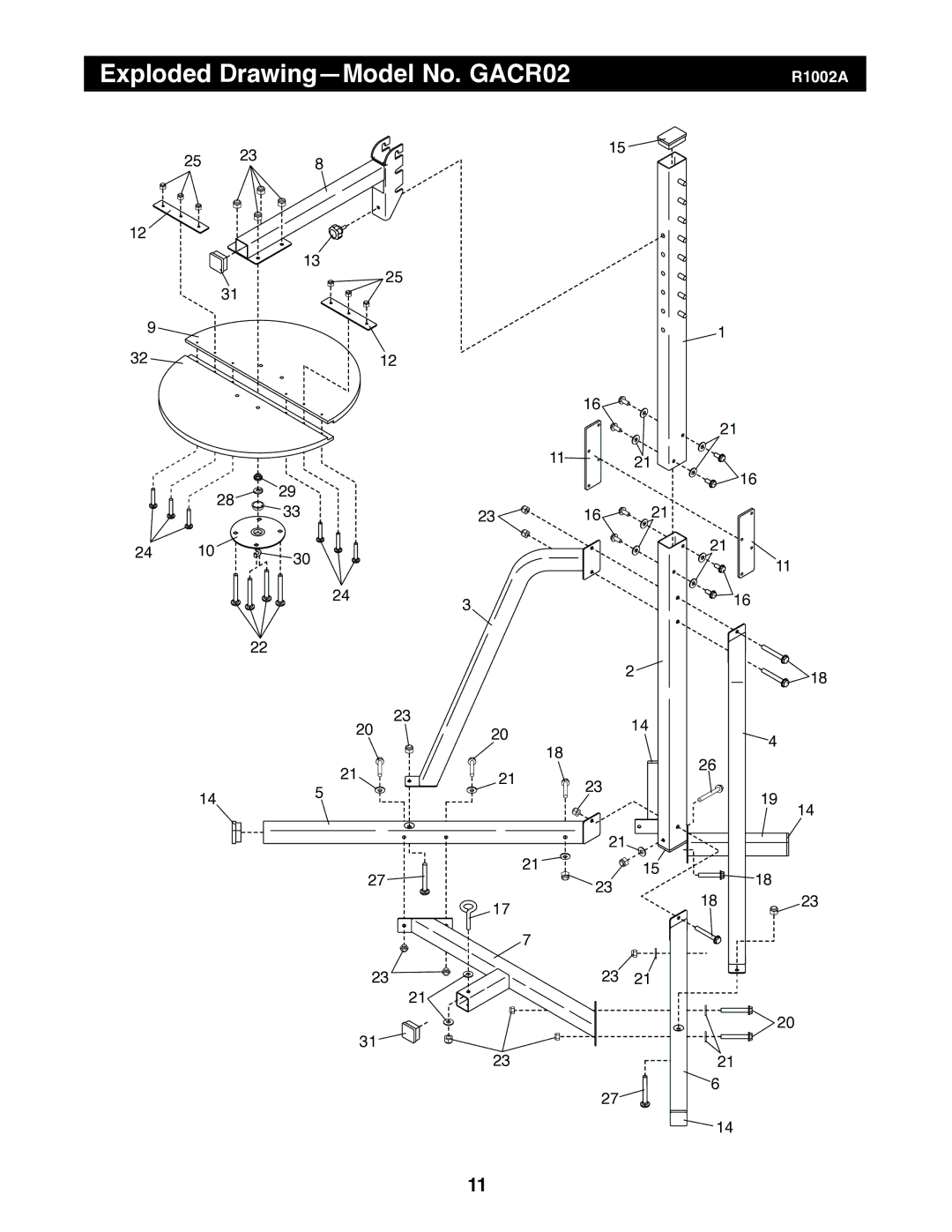 Gold's Gym manual Exploded Drawing-Model No. GACR02 