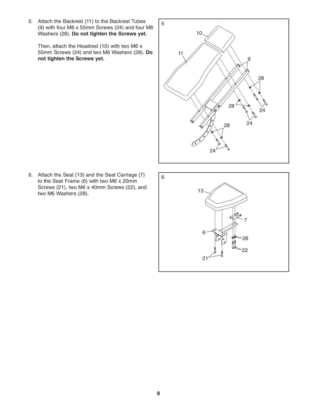 Gold's Gym GGBE0957.0 manual Not tighten the Screws yet 