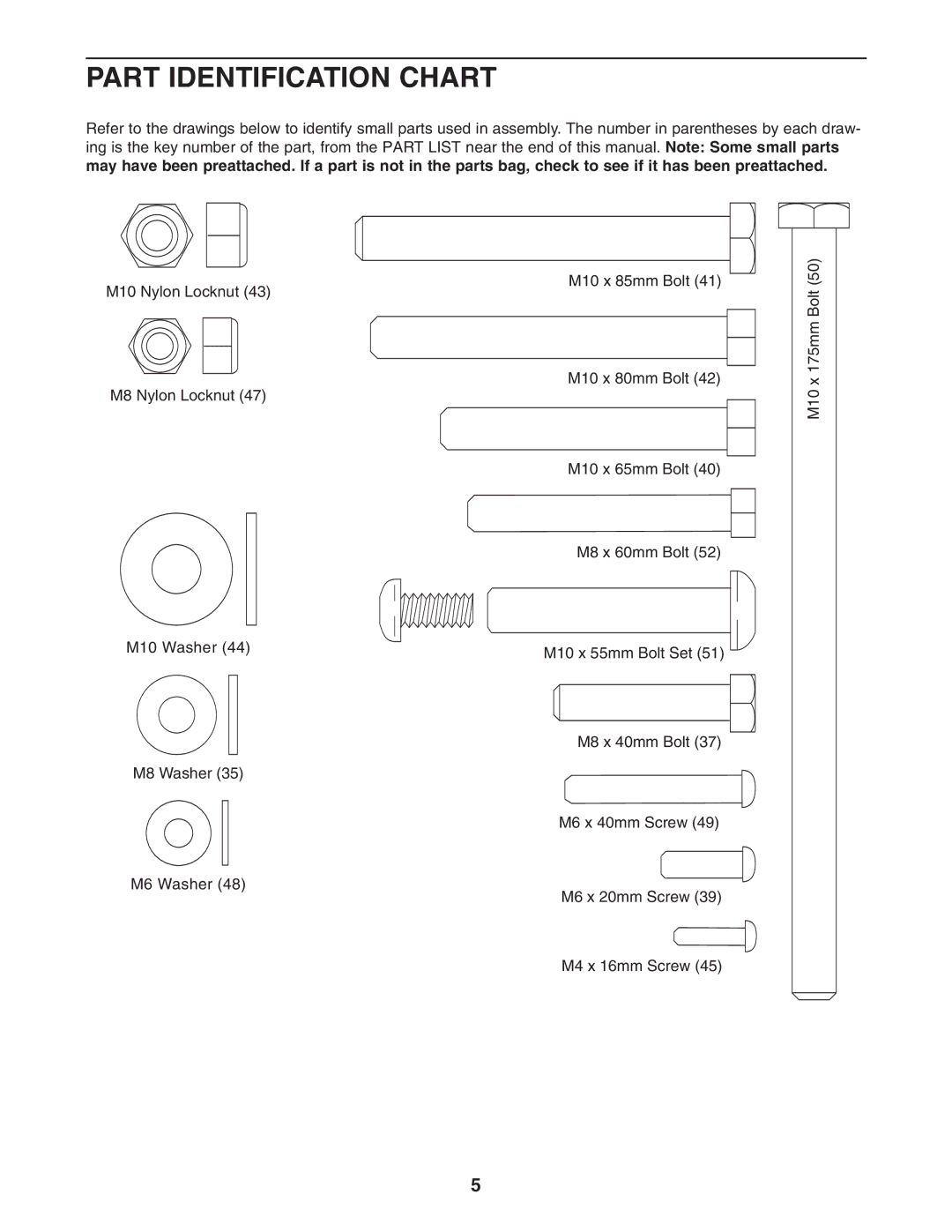 Gold's Gym GGBE1067.0 manual Part Identification Chart 