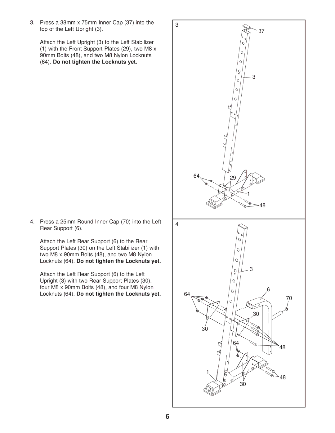 Gold's Gym GGBE12830 manual Do not tighten the Locknuts yet 