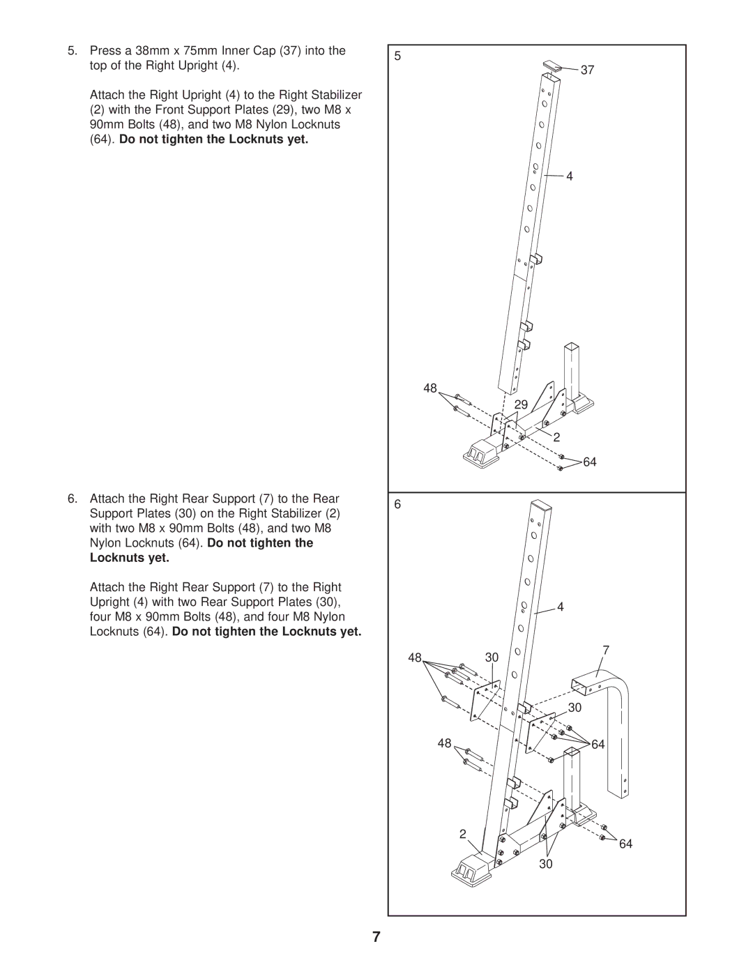 Gold's Gym GGBE12830 manual Do not tighten the Locknuts yet 