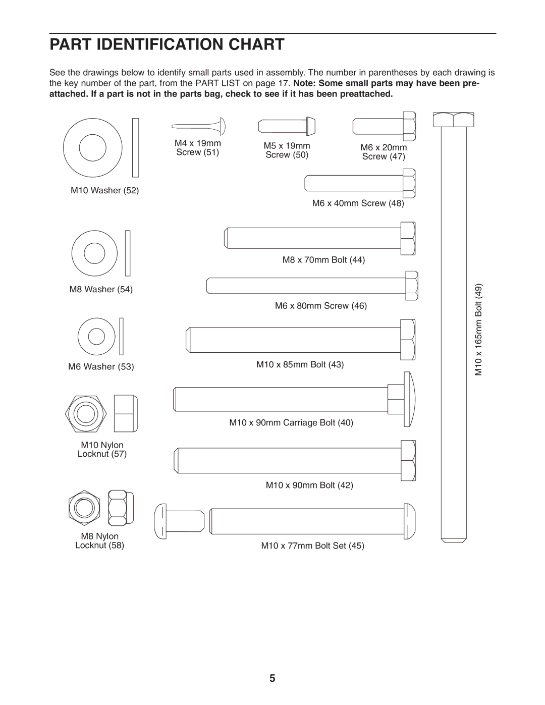 Gold's Gym GGBE1657.0 manual Part Identification Chart 