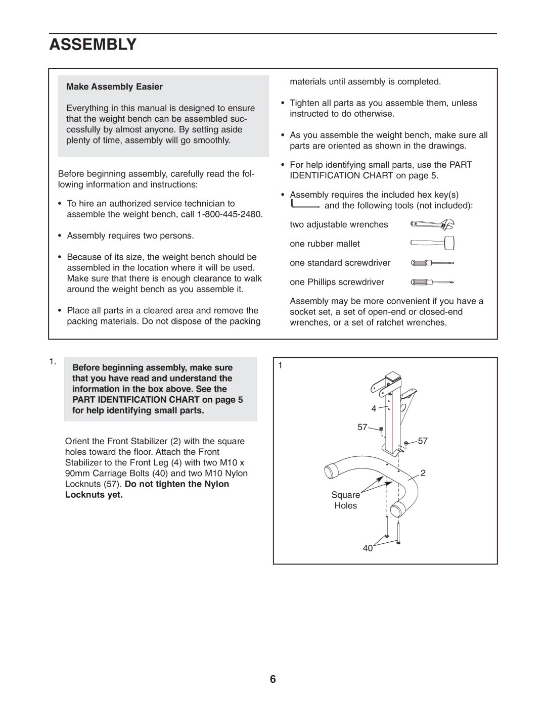 Gold's Gym GGBE1657.0 manual Make Assembly Easier, Locknuts yet 