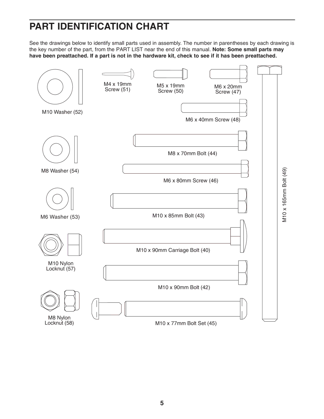 Gold's Gym GGBE1658.0 manual Part Identification Chart 