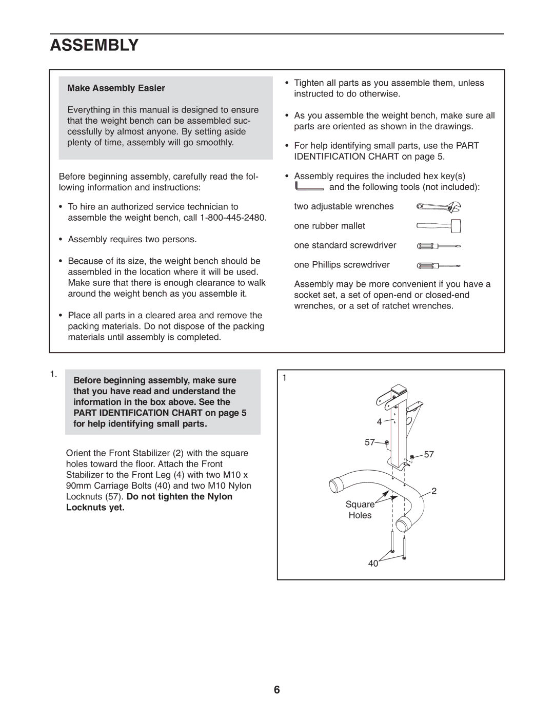 Gold's Gym GGBE1658.0 manual Make Assembly Easier, Locknuts yet 