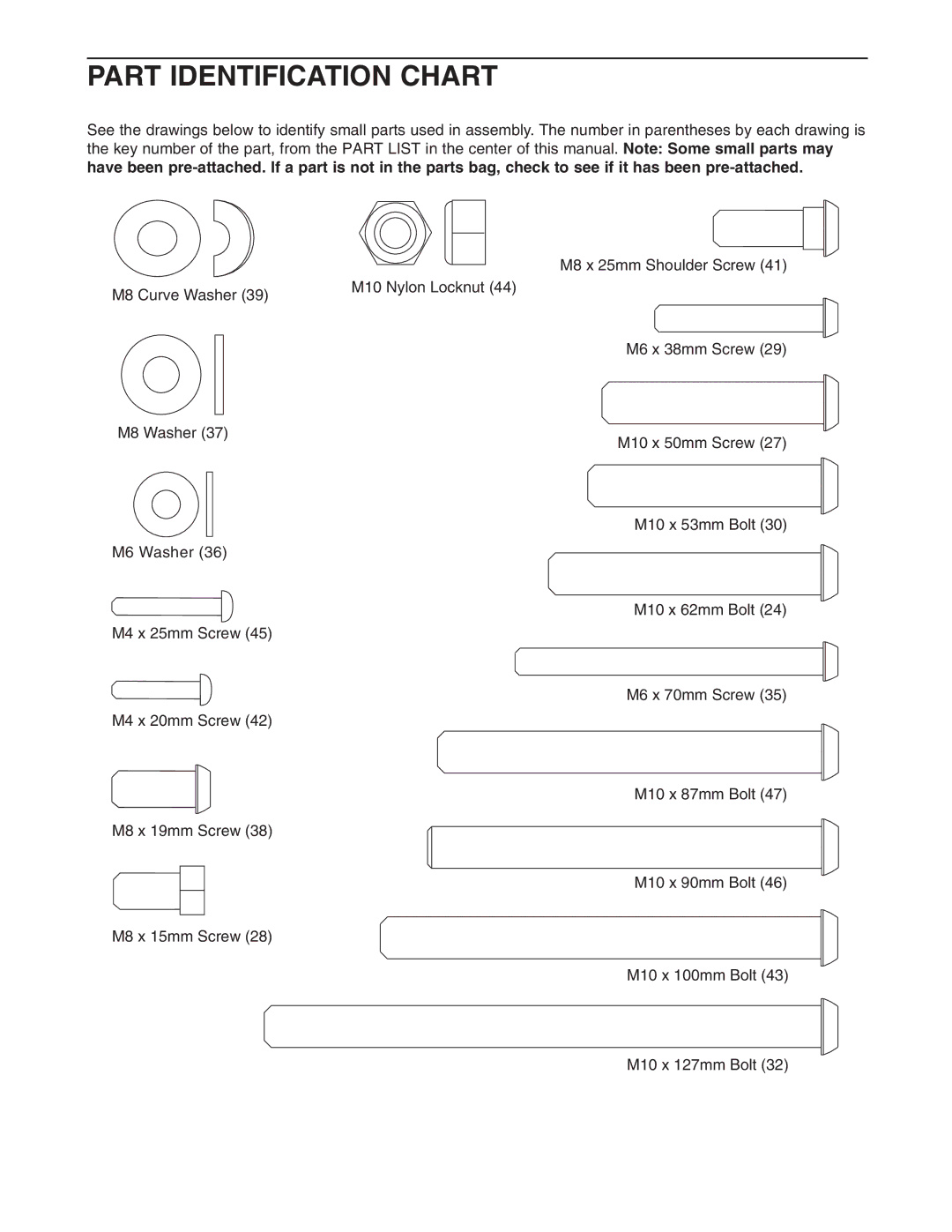 Gold's Gym GGBE1774.0 manual Part Identification Chart 