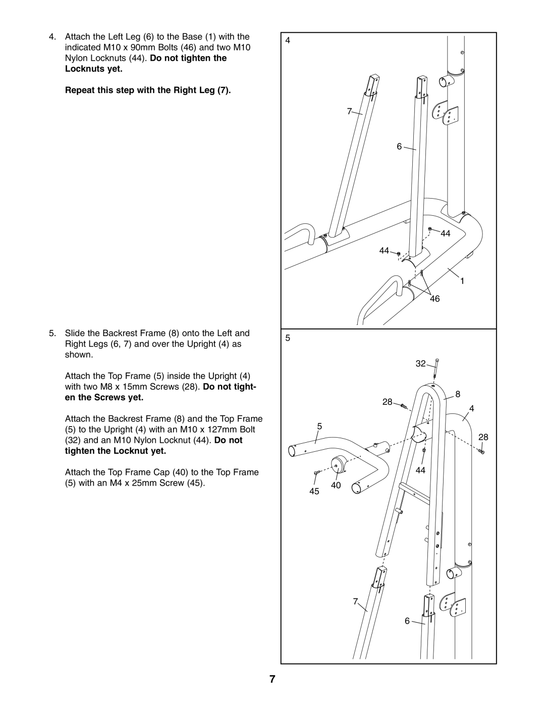 Gold's Gym GGBE1774.0 manual Locknuts yet Repeat this step with the Right Leg 