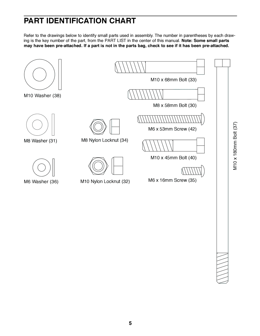 Gold's Gym GGBE24320 manual Part Identification Chart 