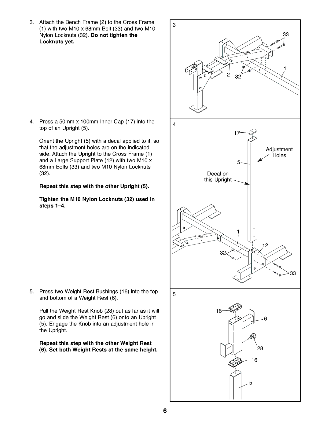 Gold's Gym GGBE24320 manual Locknuts yet 