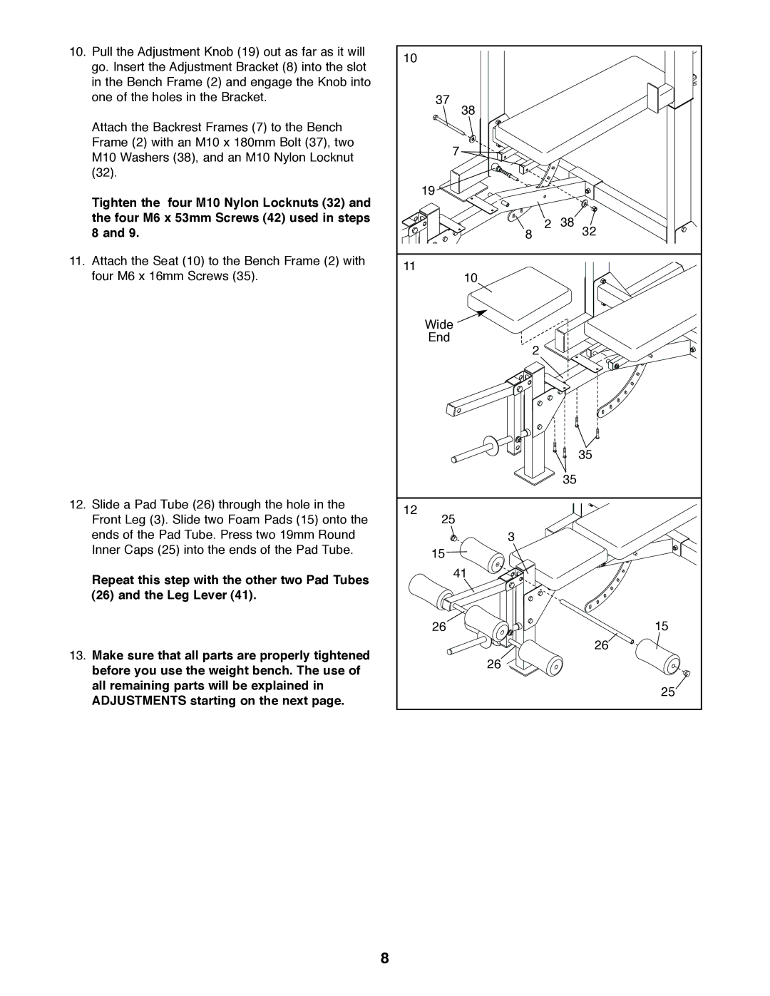 Gold's Gym GGBE24320 manual Wide End 