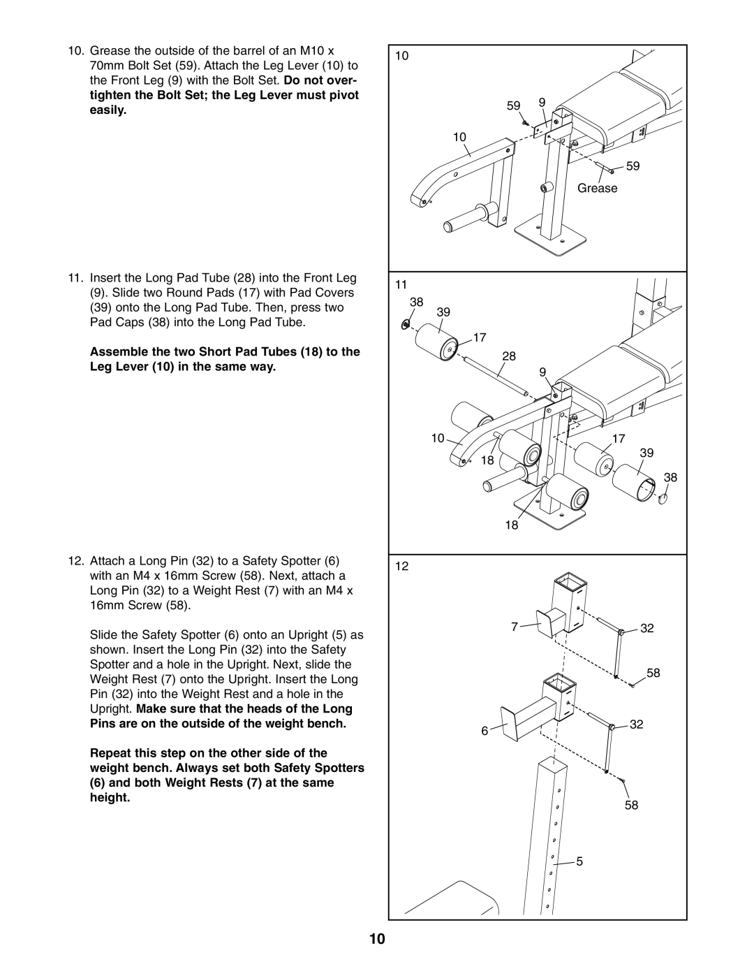 Gold's Gym GGBE25580 manual Grease 